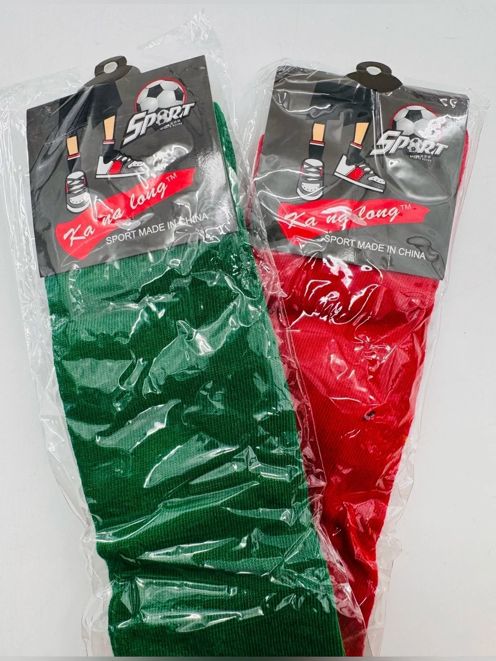 Socks Retro Striped Sport Knee High Socks 2pc Red/Green Christmas Soccer NEW